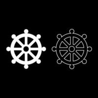 Symbol Buddhismus Rad Gesetz religiöses Zeichen Symbolsatz Farbe weiß Abbildung flacher Stil einfaches Bild vektor