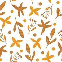Blumen, Blätter nahtloses Muster. Doodle handgezeichneter Minimalismus einfach. Tapeten, Textilien, Packpapier. braun, gelb Herbst Herbst vektor