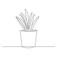 kontinuierliche Linienzeichnung der dekorativen Zimmerpflanze im Topf. einzelne einzeilige kunst der natur haushaltsgeräte. Vektor-Illustration vektor
