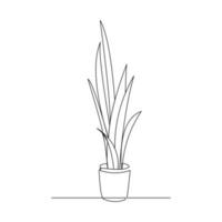 kontinuerlig linjeritning av dekorativ krukväxt i kruka. singel one line art of nature hushållsapparater. vektor illustration
