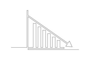 kontinuierliche Linienzeichnung des Diagrammsymbols isoliert auf weißem Hintergrund. einzelne einzeilige Kunst des Diagramms nach unten, Diagrammbild mit Pfeil nach oben. Vektor-Illustration vektor