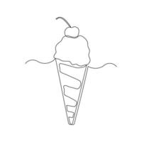 kontinuerlig linjeteckning läckra färska av glassstrut. enda en rad konst av söt glass gelato öknen. vektor illustration