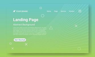moderner Zielseiten-Website-Vorlagenvektor. Geometrischer Hintergrund mit minimalem grünen Farbverlauf mit dynamischen Formen und geometrischer Dekoration. Design für die Entwicklung von Websites und mobilen Websites. vektor