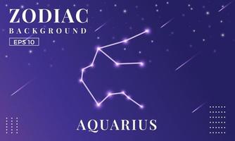 zodiac wassermann hintergrund nachts mit schönen sternschnuppen- und sternverzierungen. perfekt für heftbroschüren, schulbücher, notizbuchpapier, buch, zeitschriftenvorlage. vektor