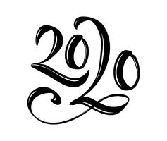 Handtecknad vektor bokstäver kalligrafi svart nummer text 2020. Gott nytt år hälsningskort. Vintage julillustration design
