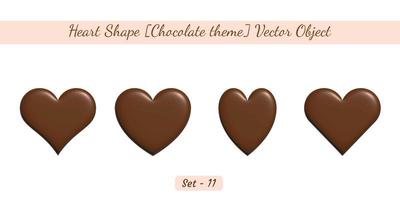 3D chokladbrun färg hjärta form objekt set, hjärt form vektor objekt set skapat på vit bakgrund.