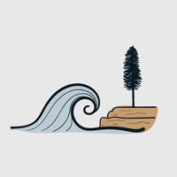 Vektorlinjekonst Doodle.waves på stranden varnar tsunamin naturkatastrofer vektor