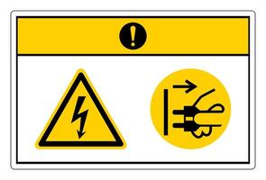 Vorsicht gefährliche Spannung Trennen Sie den Netzstecker von der Steckdose Symbolzeichen auf weißem Hintergrund vektor