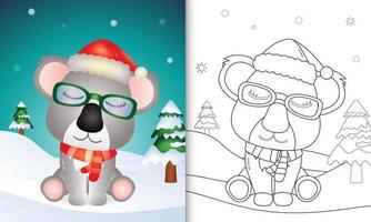 Malbuch mit süßen Koala-Weihnachtsfiguren mit Weihnachtsmütze und Schal vektor