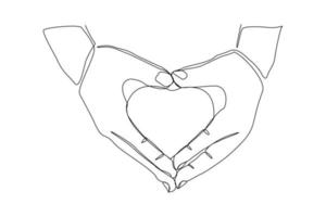 kontinuerlig linjeteckning av hand som håller kärlekshjärta på vit bakgrund. singel one line art of valentine. vektor illustration