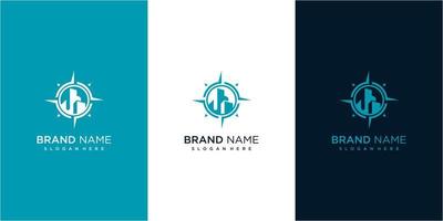 Blaue Gebäudekompass-Logo-Designvorlage. Gebäudeziel für Ihr Firmenlogo vektor