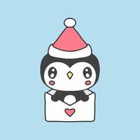 süßer pinguin mit liebesbrief feiern weihnachtsillustration. Vektorgrafiken für T-Shirt-Drucke und andere Zwecke. vektor