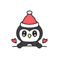 süßer Pinguin mit Weihnachtsmütze. Illustration für T-Shirt, Poster, Logo, Aufkleber oder Bekleidungswaren. vektor