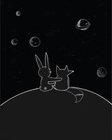 Kaninchen und Füchse sind Freunde, beide lieben sich und beobachten die Sterne vektor