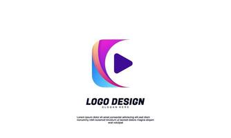 lager vektor abstrakt kreativ idé rektangel spela media logotyp för företag eller företag med färgglada formgivningsmall