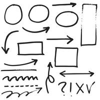 doodle designelement. doodle linjer, pilar, cirklar och kurvor vektor. handritade designelement isolerad på vit bakgrund för infographic. vektor