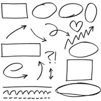 Doodle-Design-Element. gekritzellinien, pfeile, kreise und kurvenvektor. hand gezeichnete gestaltungselemente lokalisiert auf weißem hintergrund für infografik. vektor