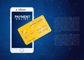 Mobilt betalningskoncept, Smartphone med behandling av mobila betalningar från kreditkort. Vektor illustration
