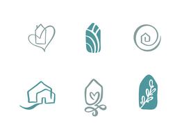 Satz der einfachen Kalligraphie bringt Hand gezeichnetes Logo unter. Echte Vektor-Icons. Nachlassarchitektur Konstruktion für Design. Kunst nach Hause Vintage-Element vektor