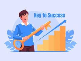 Geschäftsmann, der einen Schlüssel in der Hand zeigt, ist das Konzept der Schlüssel zum Erfolg vektor