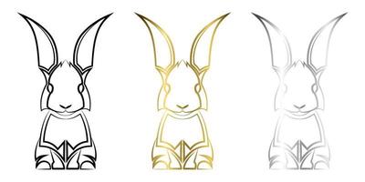 dreifarbiges schwarzes Gold und Silber Strichzeichnungen von Kaninchen gute Verwendung für Symbol Maskottchen Symbol Avatar Tattoo T-Shirt Design Logo oder jedes gewünschte Design vektor