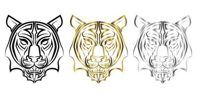 dreifarbiges schwarzes Gold und Silber Strichzeichnungen des Tigerkopfes gute Verwendung für Symbol Maskottchen Symbol Avatar Tattoo T-Shirt Design Logo oder jedes Design vektor