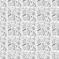 nahtloses Muster mit Viren. Virensymbole auf weißem Hintergrund. gekritzelillustration mit virenikonen vektor