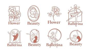 Ballerina-Frauen und Blumen-Logo-Vorlage vektor