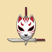 japanische Kitsune-Maske mit Katana-Schwert, Vektorillustration eps.10 vektor