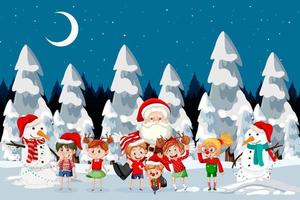 jul vinter scen med glada barn vektor