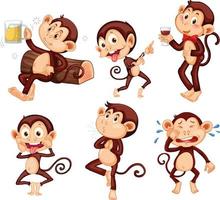 Reihe von lustigen Affen, die verschiedene Aktivitäten ausführen vektor