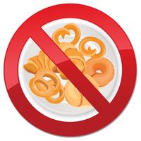 Glutenfreie Symbol. Kein Brotzeichen. Symbol für kalorienreiches Essen verbieten vektor