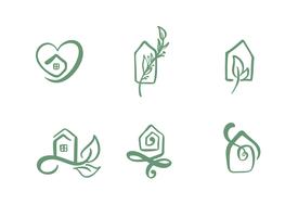 Satz der einfachen Kalligraphie bringt Hand gezeichnetes Logo unter. Echte Vektor-Icons. Nachlassarchitektur Konstruktion für Design. Kunst nach Hause Vintage-Element vektor