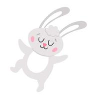 vektor påskharen ikon. dansande kanin isolerad på vit bakgrund. söt bedårande djurillustration för barn. rolig vårhare med slutna ögon.