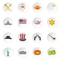 USA Icons Set, flacher Stil vektor