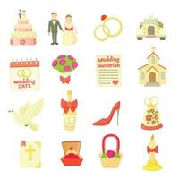 Hochzeit Icons Set, Cartoon-Stil vektor