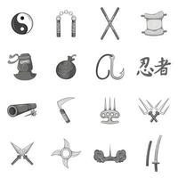 Ninja-Icons gesetzt, schwarzer Monochrom-Stil vektor