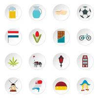 Nederländerna ikoner set, platt stil vektor