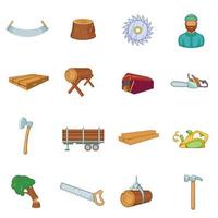 Holzindustrie Icons Set, Cartoon-Stil vektor