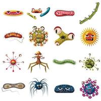 Virus Bakterien Gesichter Symbole gesetzt, Cartoon-Stil vektor