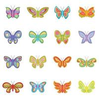 Schmetterlingsfee-Icons Set, Cartoon-Stil vektor