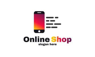 Smartphone-Onlineshop-Logo entwirft Schablonenillustrationsvektorgrafik des Einkaufens und Shops vektor