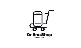 abstraktes Smartphone-Trolley-Online-Shop-Logo entwirft Illustrationsvektorgrafik von Shopping und Shop-schwarzer Farbe vektor