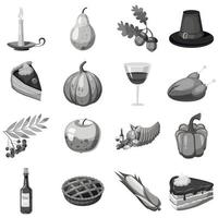 Thanksgiving ikoner set, grå monokrom stil vektor