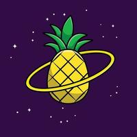 ananas planet tecknad vektor ikon illustration. vetenskap mat ikon koncept isolerade premium vektor. platt tecknad stil