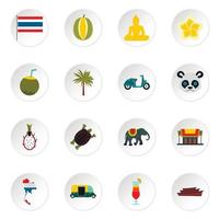 Thailand Icons Set, flacher Stil vektor