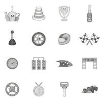 Autorennen Icons Set, schwarz monochromen Stil vektor