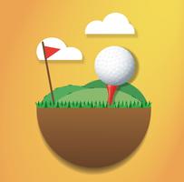 Golfboll på marken ö och röd flagg vektor