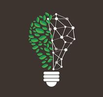 gröna blad i lampa form och teknik linje vektor, natur eko koncept, World Environment Day vektor