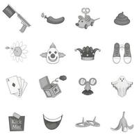 April Fools Day Icons Set, grauer monochromer Stil vektor